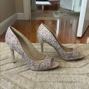 INC Rhinestone Peep-Toe Heels